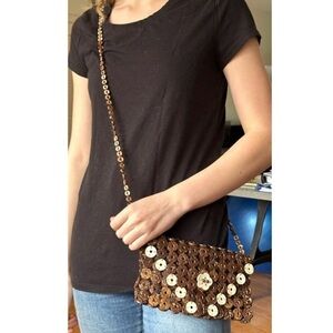 Vintage women's button beaded crossbody evening bag purse!👜